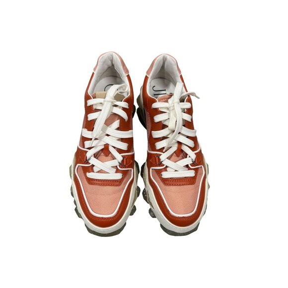 Jimmy Choo Womens Peach & White Sneakers 38.5 Leather/Suede Casual Lace-Up